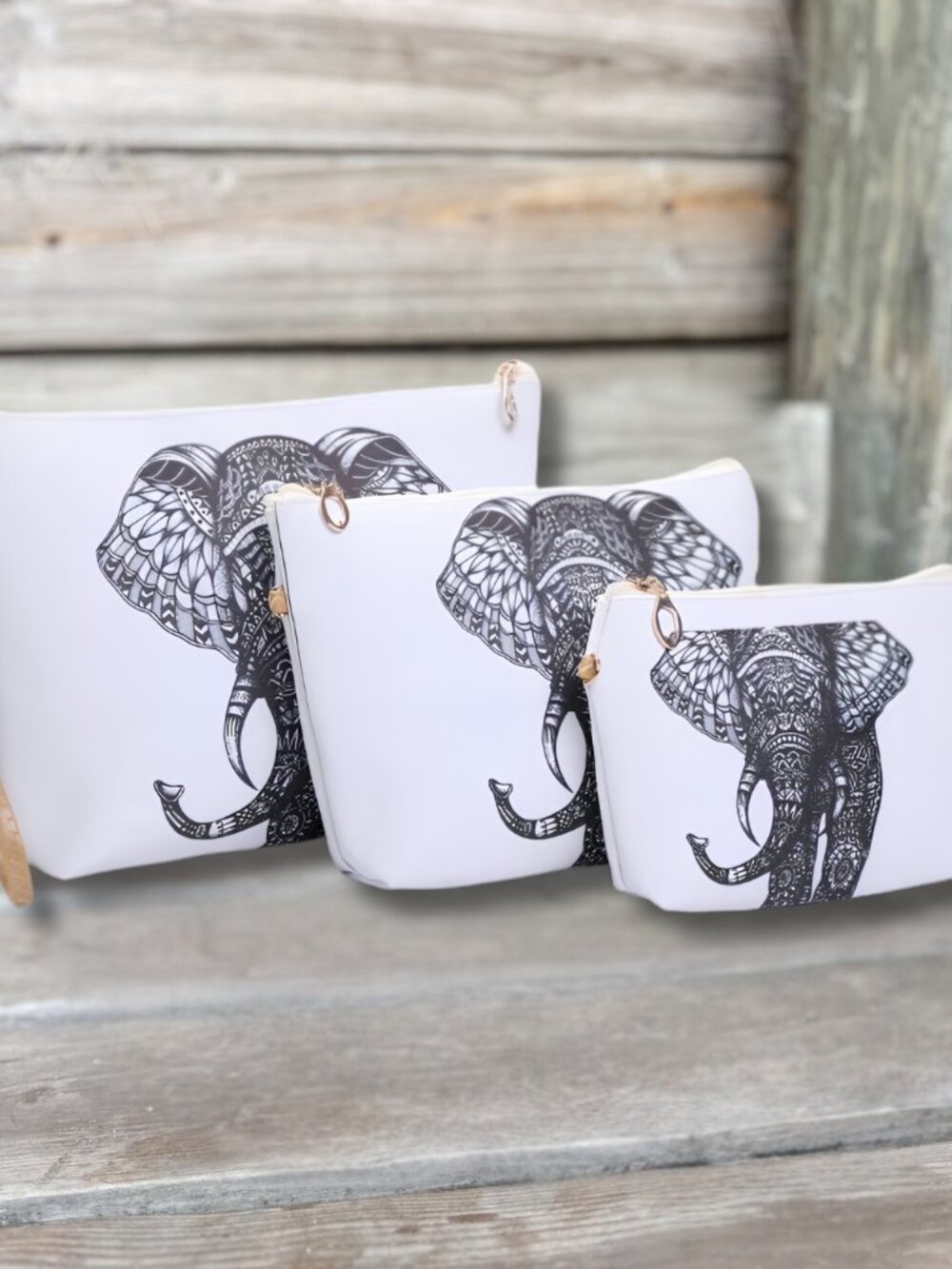 3 Piece Travel Kit Cosmetic Bag Toiletry Bag Womens Purse Clutch Pouch ELEPHANT